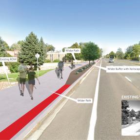 Rendering of the East Arapahoe Multi-Use Path at 56th Street Showing Path Width and Buffer Landscaping